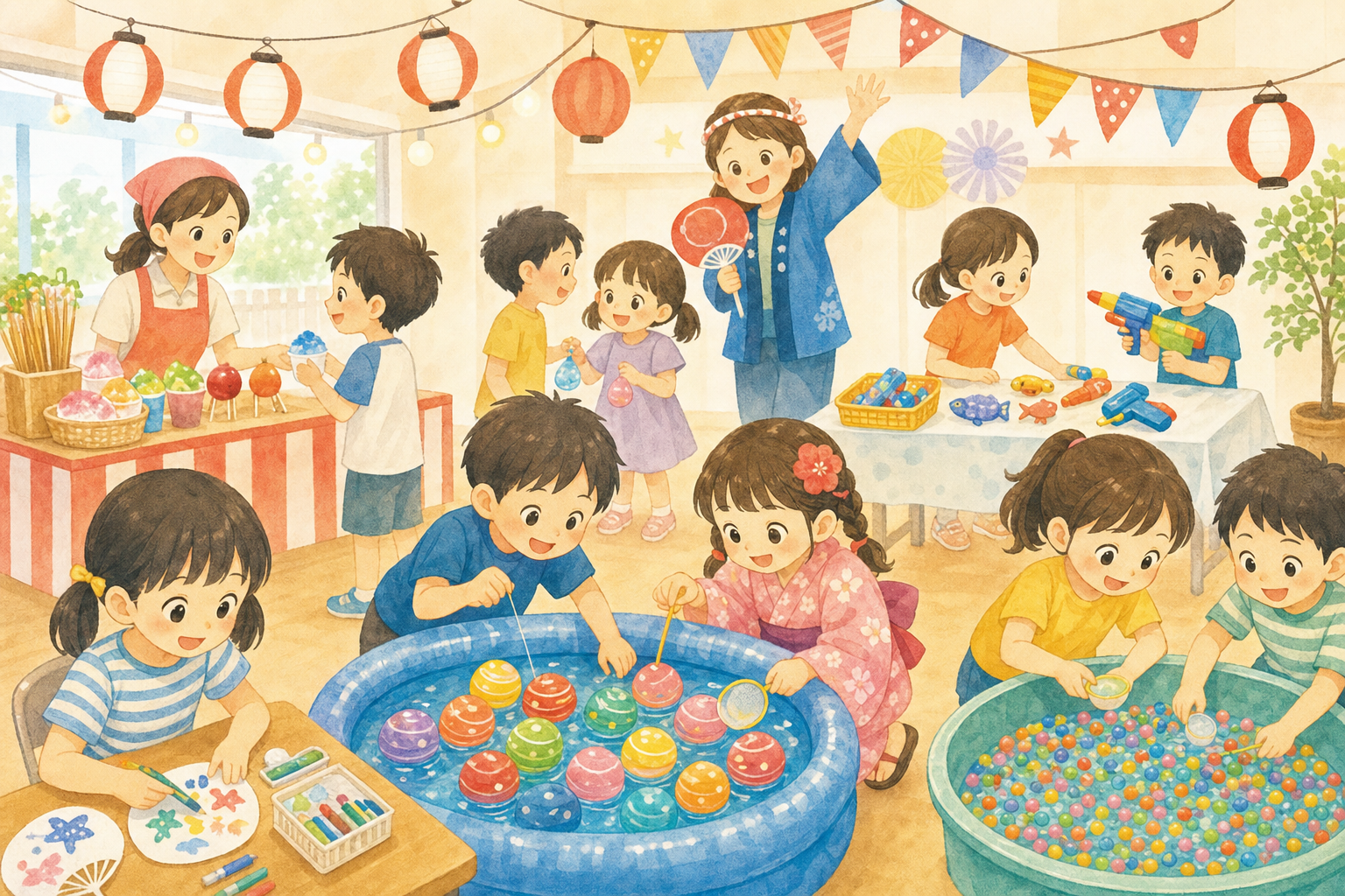 きっずチャレンジ夏まつりの屋台イラスト